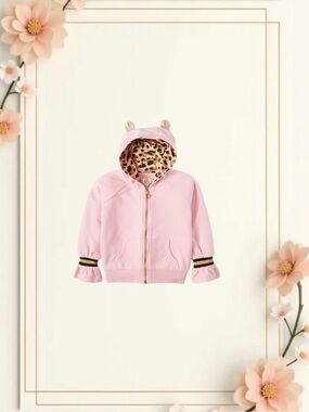 Rose & Leopard Print Girls Zip-Up Hoodie